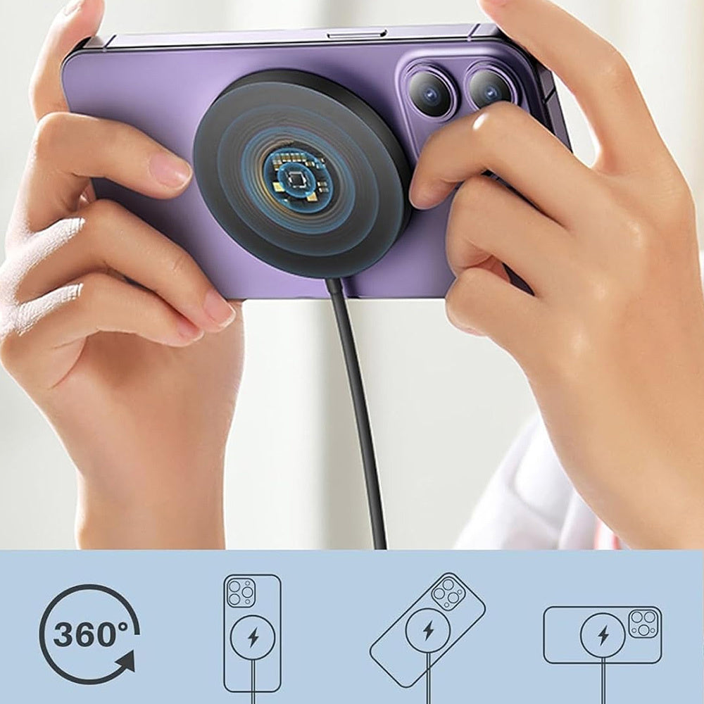 MagSafe Compatible 15W Wireless Charger Pad for iPhone and Airpods Dual USB-C and USB-A Input Black