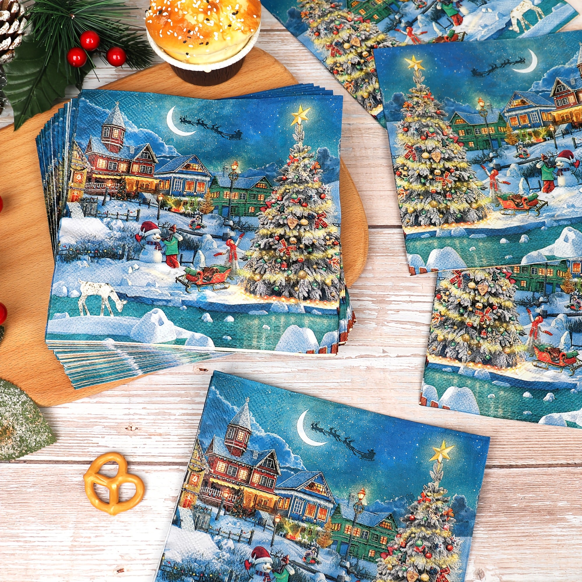 Christmas Tree Pattern Disposable Napkins Pack 2-Ply Eco-Friendly Paper for Holiday Dining