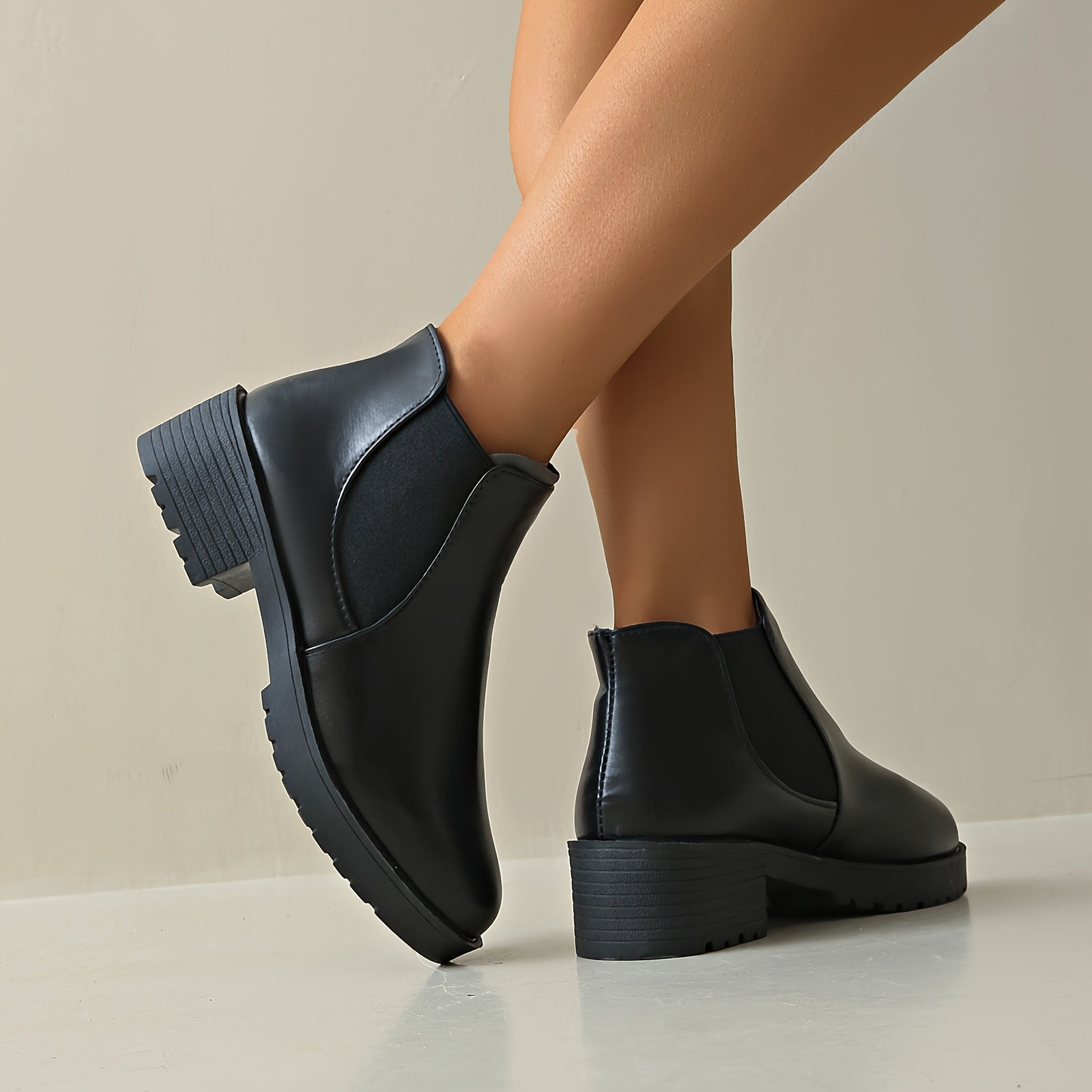 Women's Leather Classic Boots All-Season Chunky Low Heel Ankle Booties Size 36-42