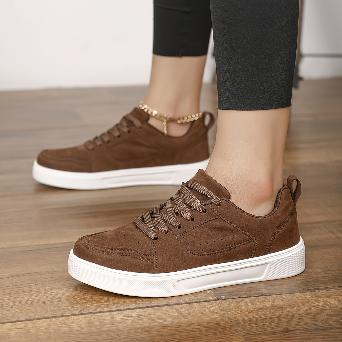 Women's Chunky Platform Sneakers Brown White Non-Slip Casual All-Season