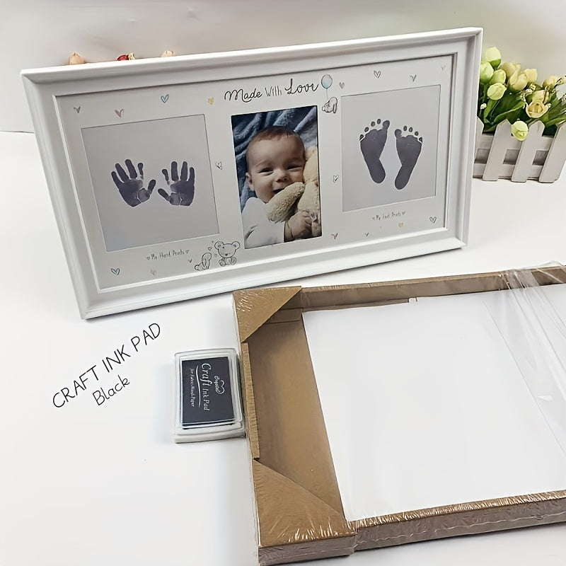 Family Photo Frame for Wall Display with Handprint and Footprint Designs for Milestones