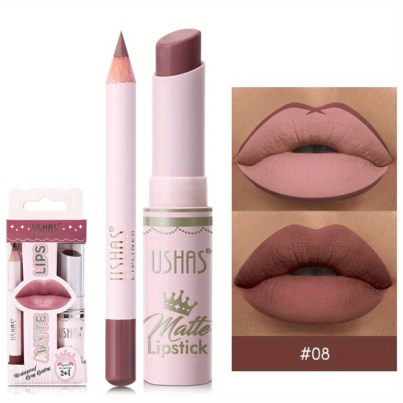 Women's Matte Liquid Lipstick and Lip Liner Set in 6 Colors Velvety Nude