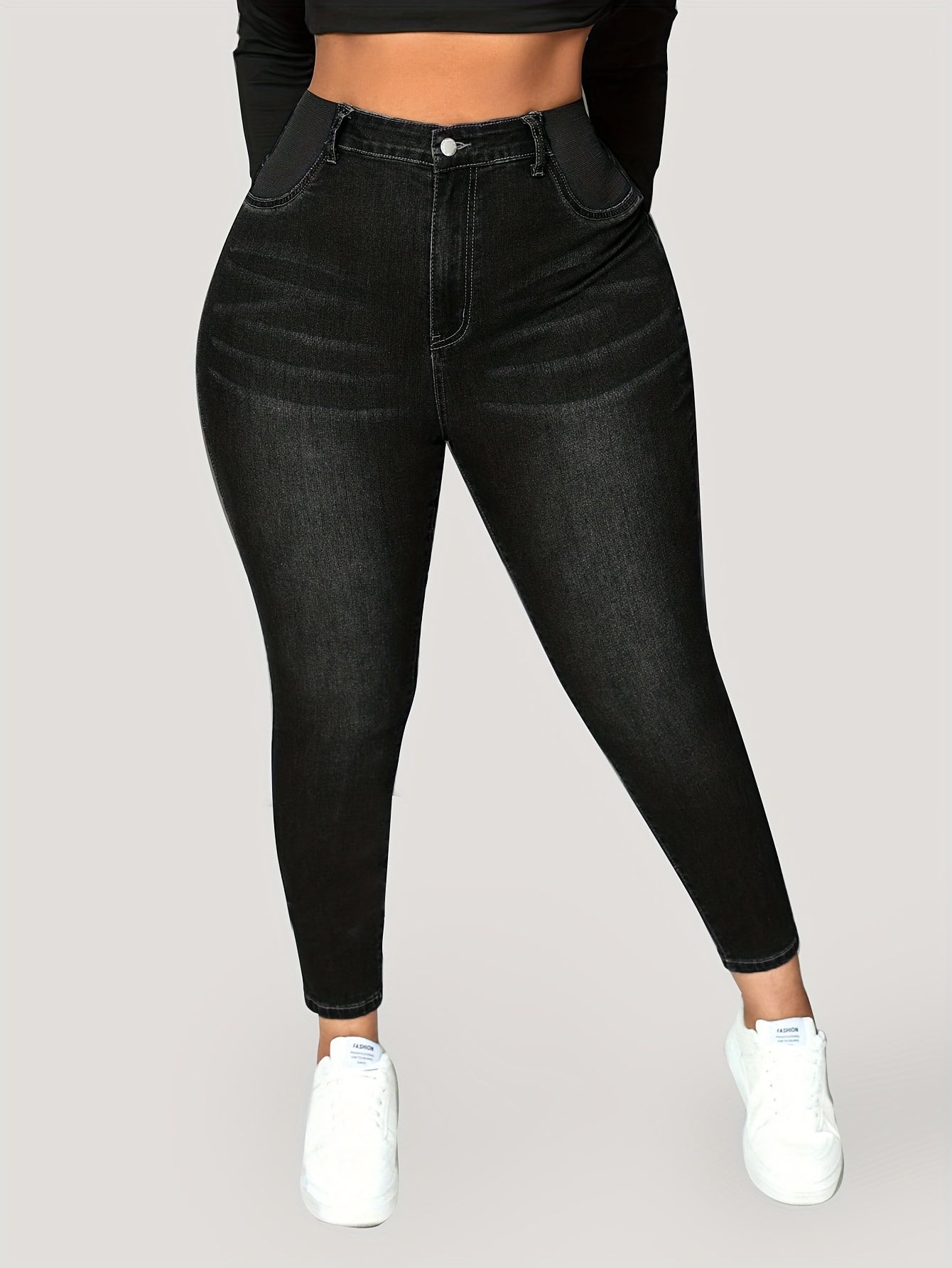 Ayollar uchun skinny jinsilar qora denim o'rta balandlik, tor fit, kundalik, barcha mavsum uchun