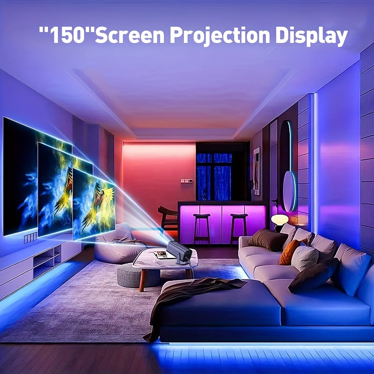 Мини 4K Ultra HD LED проектор Беспроводной WiFi для использования внутри и снаружи, для игр