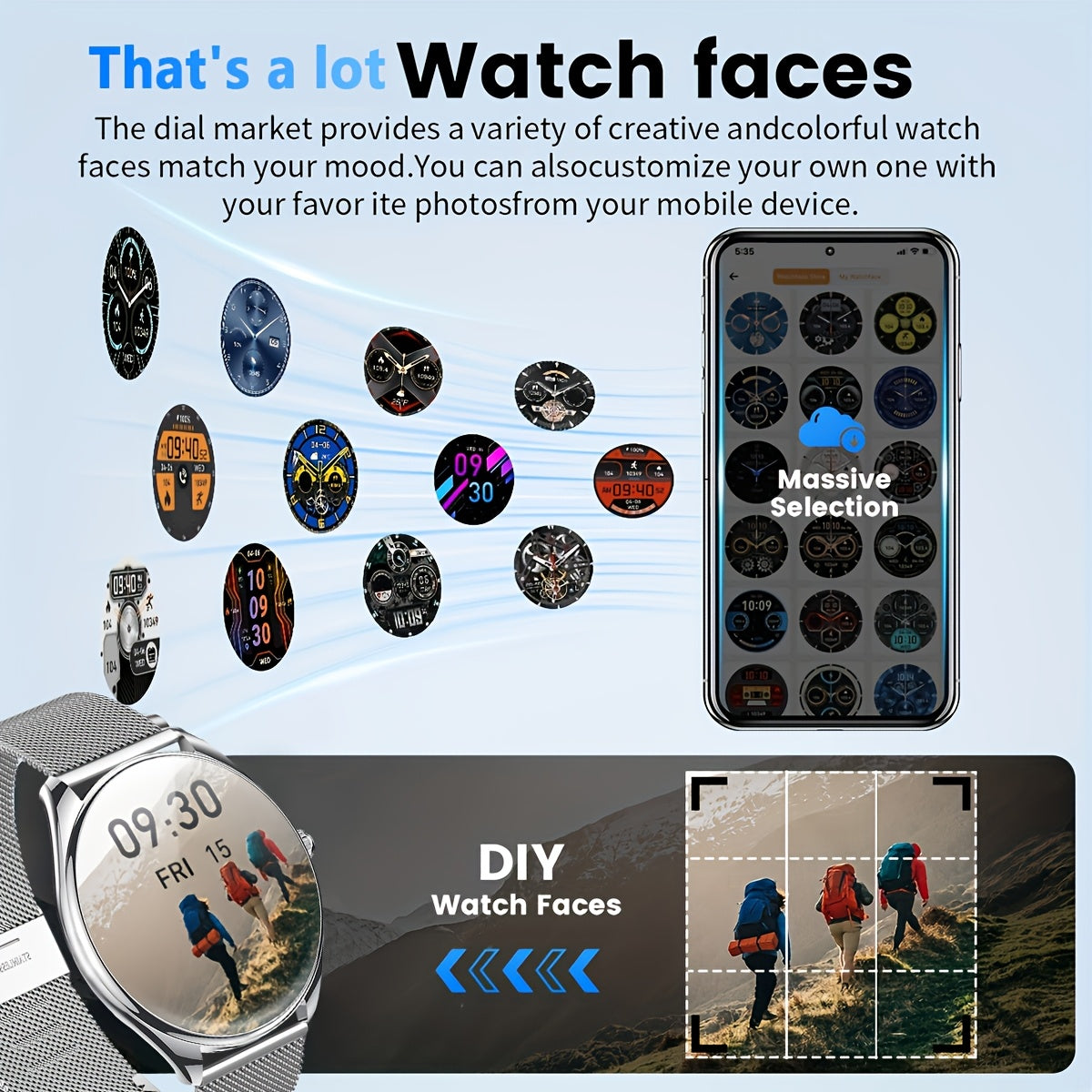 Ultra-Thin Smart Watch with Call Function Stainless Steel Fitness Tracker 100+ Sport Modes