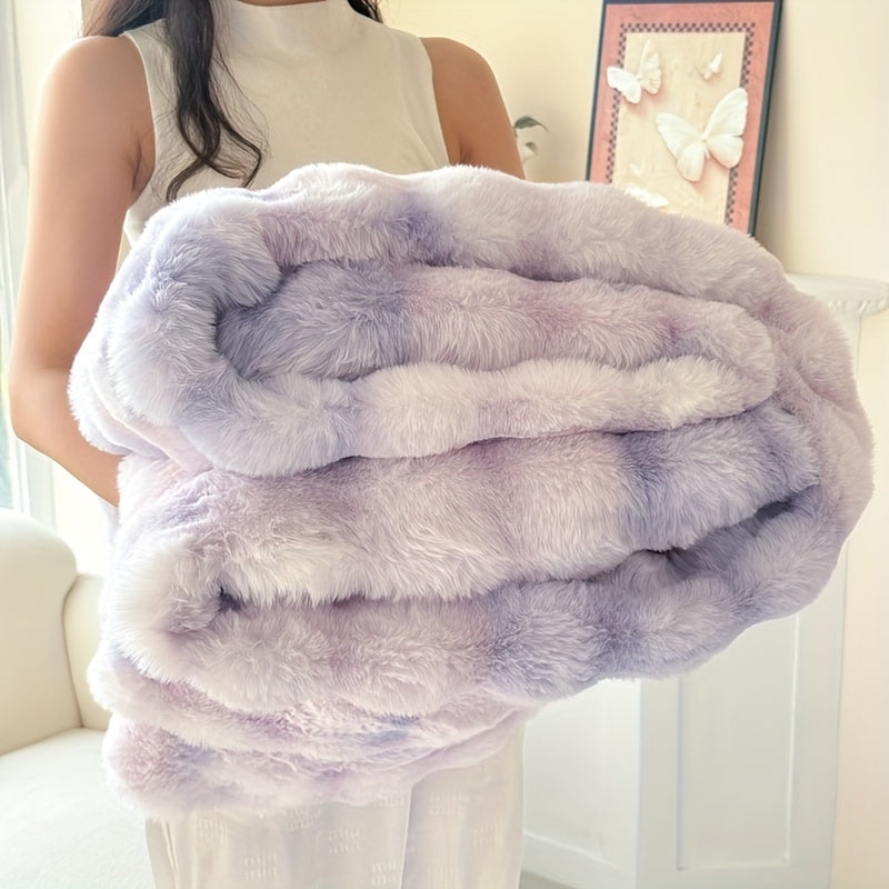 Faux Rabbit Fur Throw Blanket White Geometric Snuggle Cozy Sofa Bed