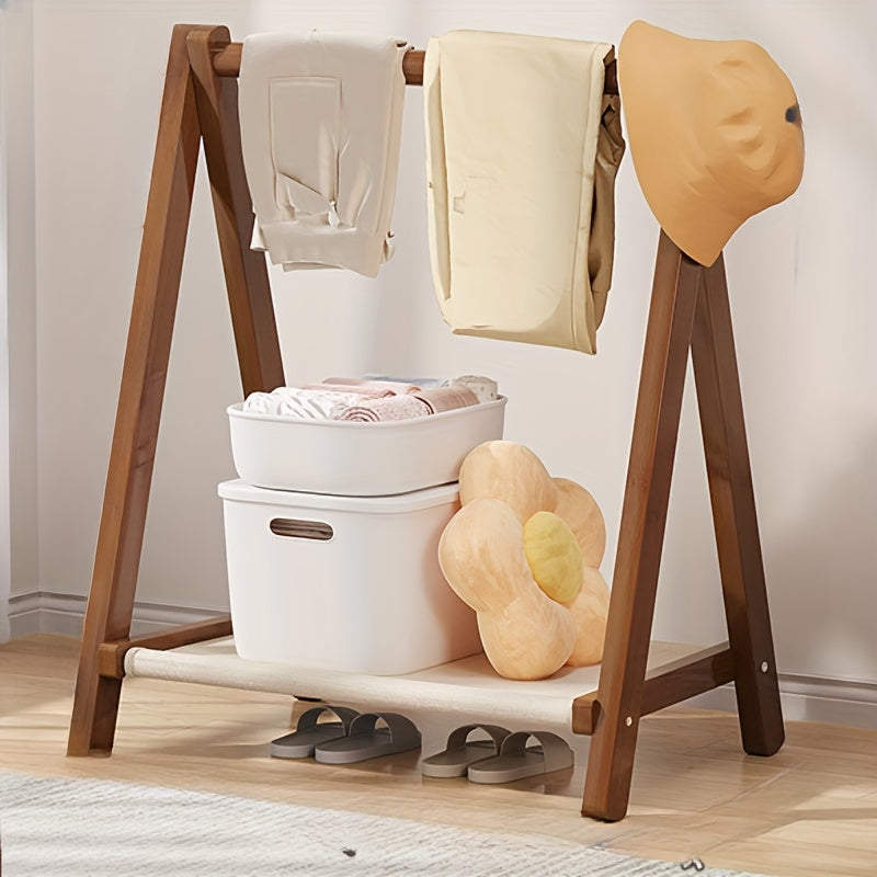 Foldable Wooden Coat Rack with Shoe Storage Freestanding Entryway Organizer