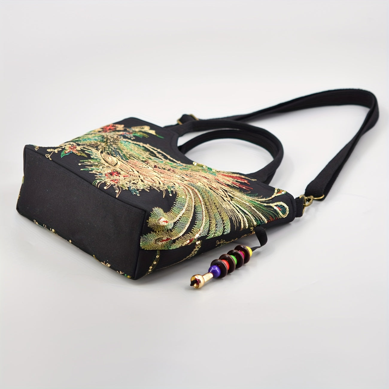 Embroidered Canvas Satchel Bag for Women with Double Handles and Removable Strap in Animal Print
