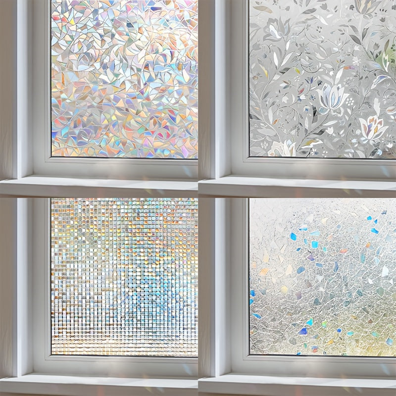 Privacy Window Film Cling Sticker 3D Rainbow Vinyl for Glass Doors Bathrooms