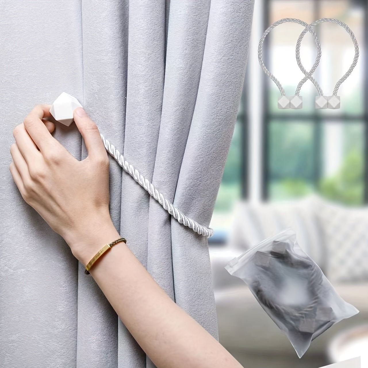 Rope-Style Magnetic Curtain Tiebacks for Living Room and Home Decor
