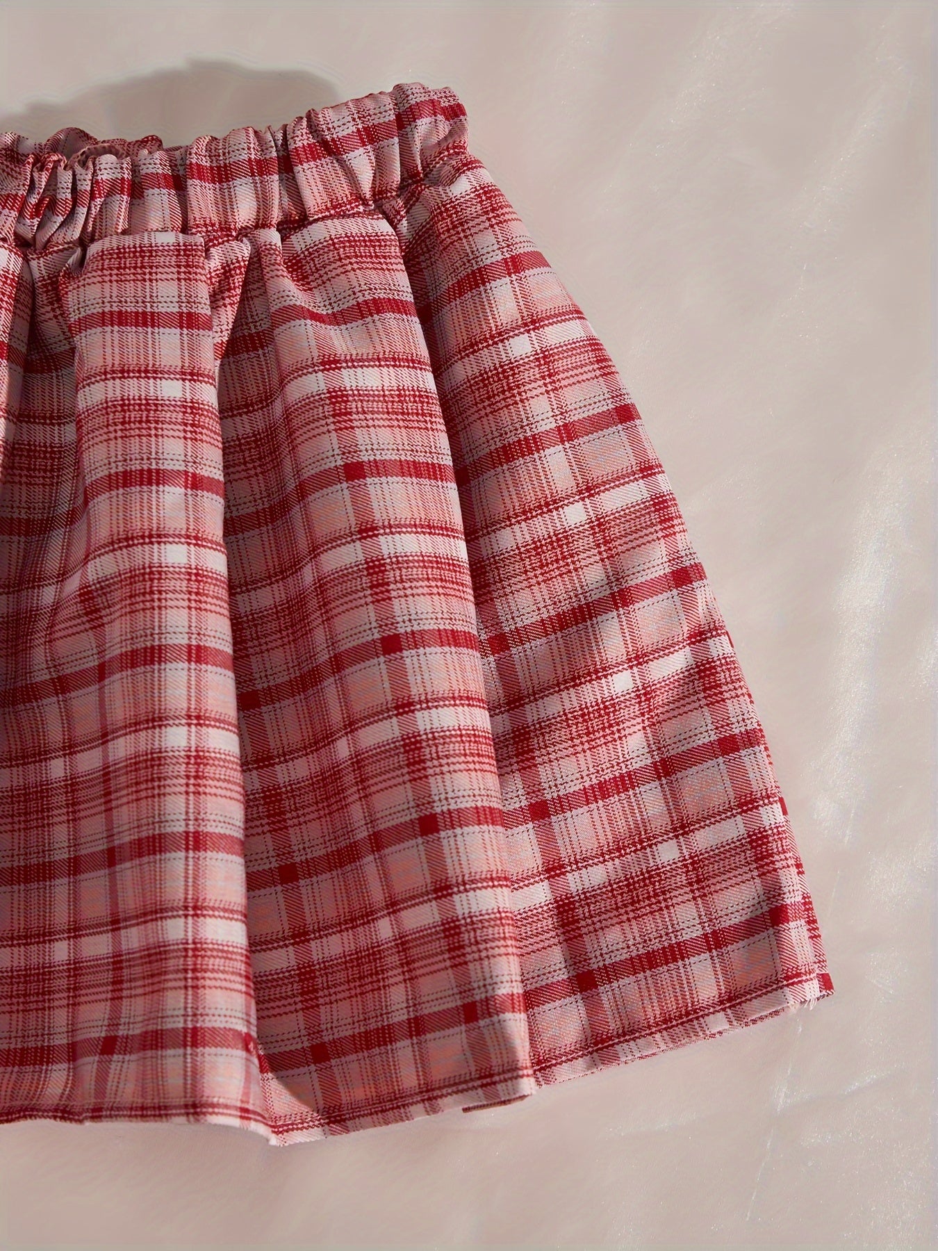 Plaid Bralette and Skirt Set with Bow Hair Clip Polyester Pleated Lingerie