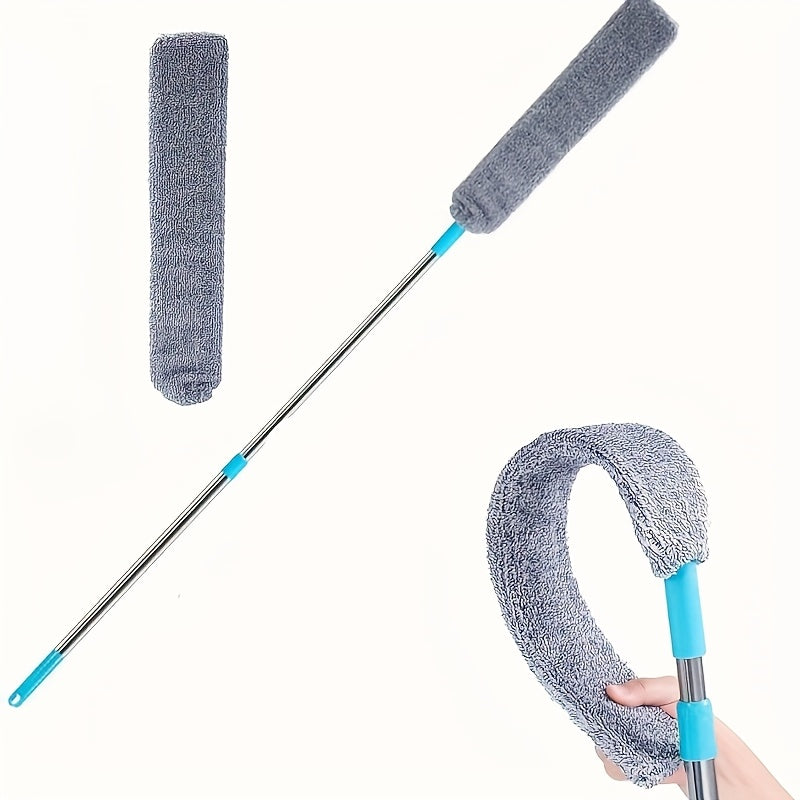 1 dona uzun tutqichi bo'lgan moslashuvchan tekis chang cho'tkasi, plastik, yotoq osti va mebel bo'shliqlarini tozalash uchun, qayta ishlatiladigan elektrostatik chang tozalash asbobi bilan.