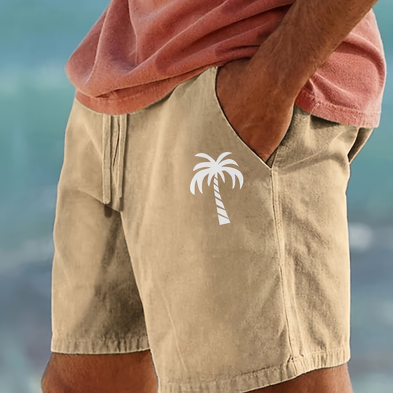 Men's Cotton Beach Shorts with Drawstring Print Casual Summer Lightweight