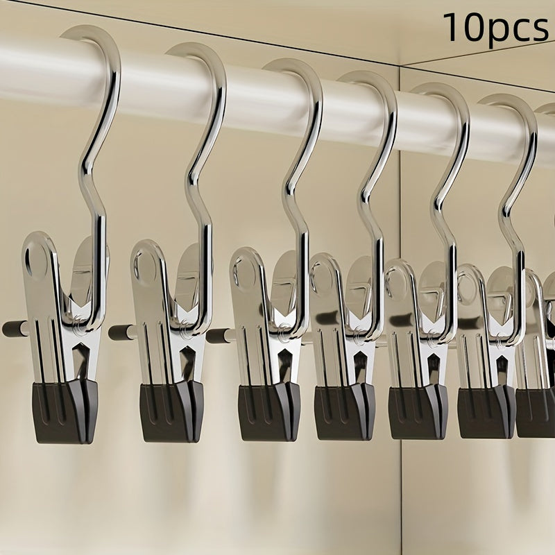 Set of 10 Stainless Steel Trouser Hangers Non-Slip Heavy Duty Metal Space-Saving for Jeans Skirts