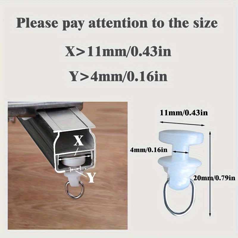 Pack of 20 Plastic Curtain Hooks with Rollers for Easy Sliding