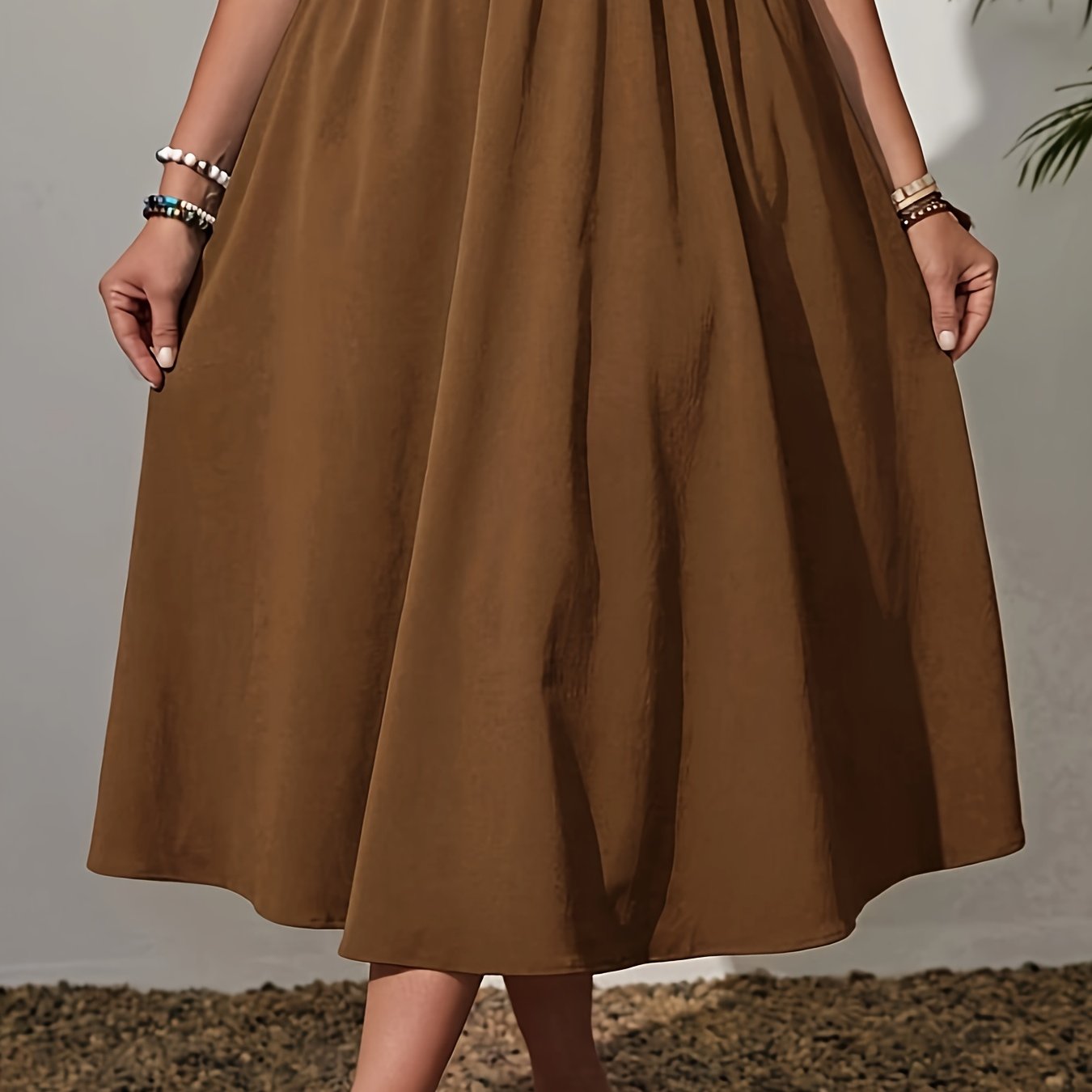 Women's Elastic Waist Skirt Black Midi Casual Office Wear