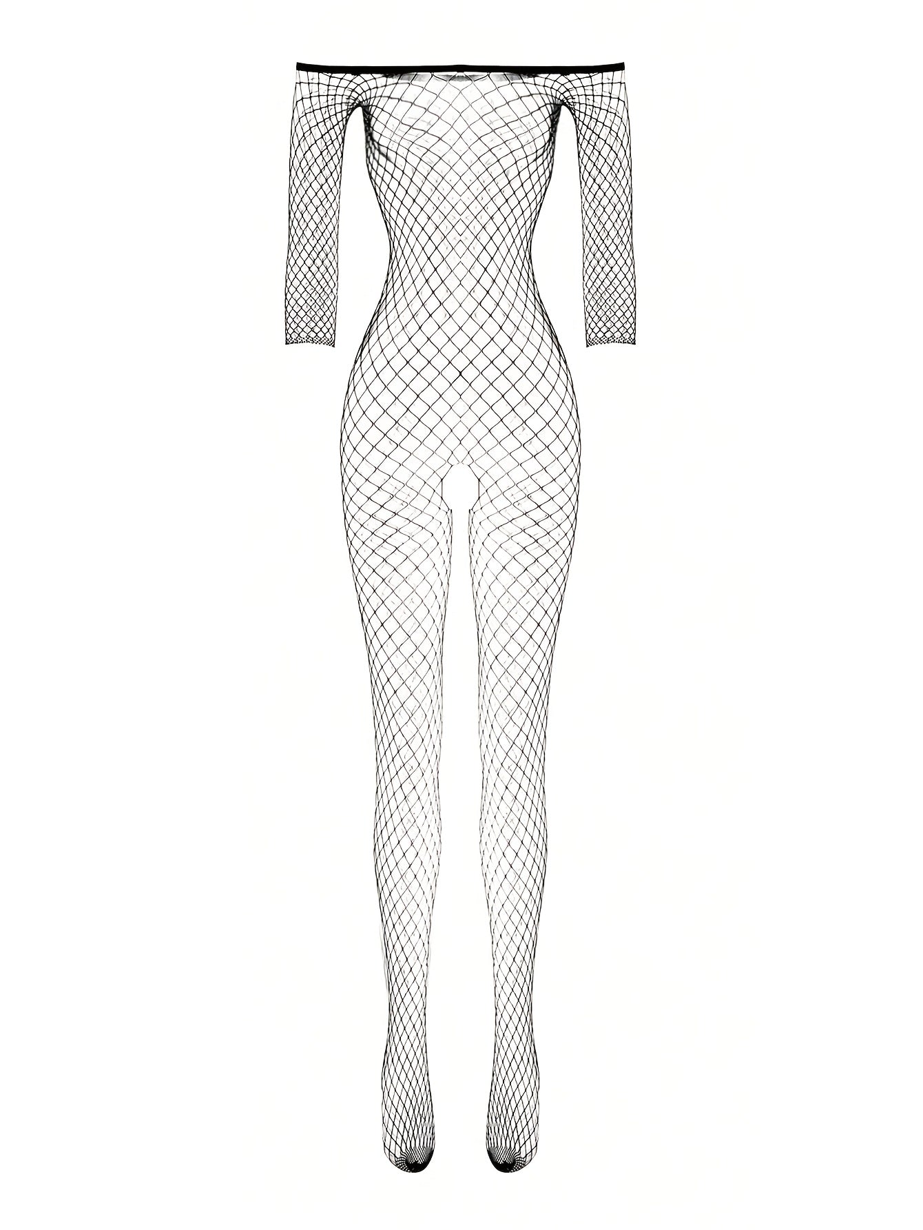 Women’s One-Shoulder Bodystocking in Fishnet Material
