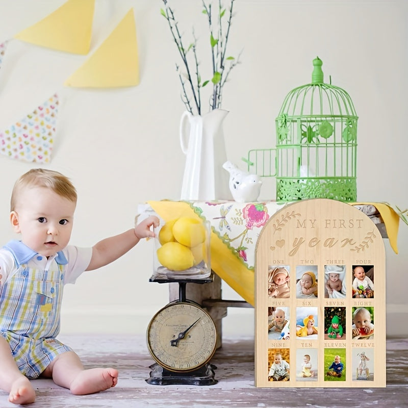 Wooden Baby Milestone Frame for Boys and Girls First Year Photo Display