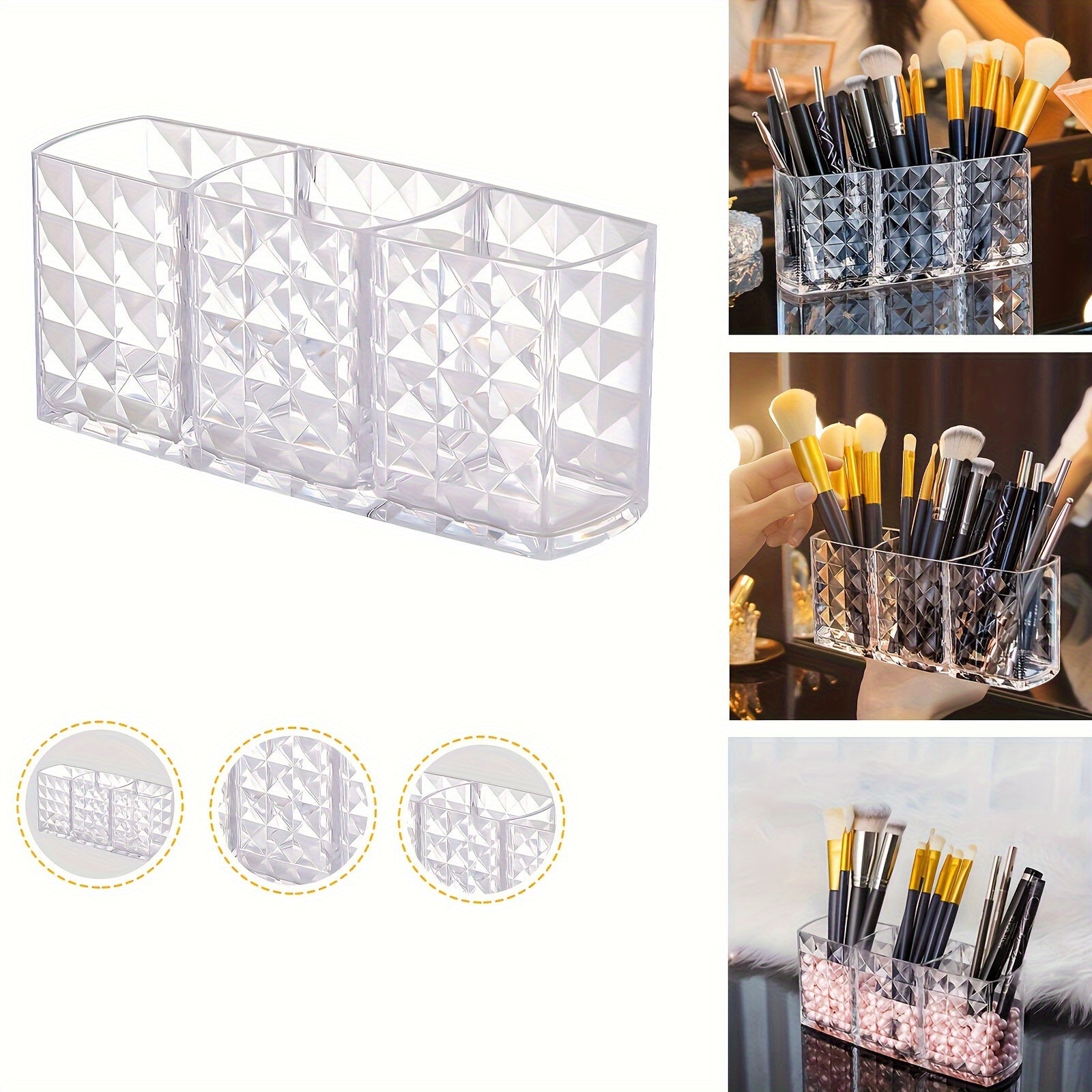 Organizador de maquillaje de acrílico grande con divisores para brochas y herramientas, transparente, ligero