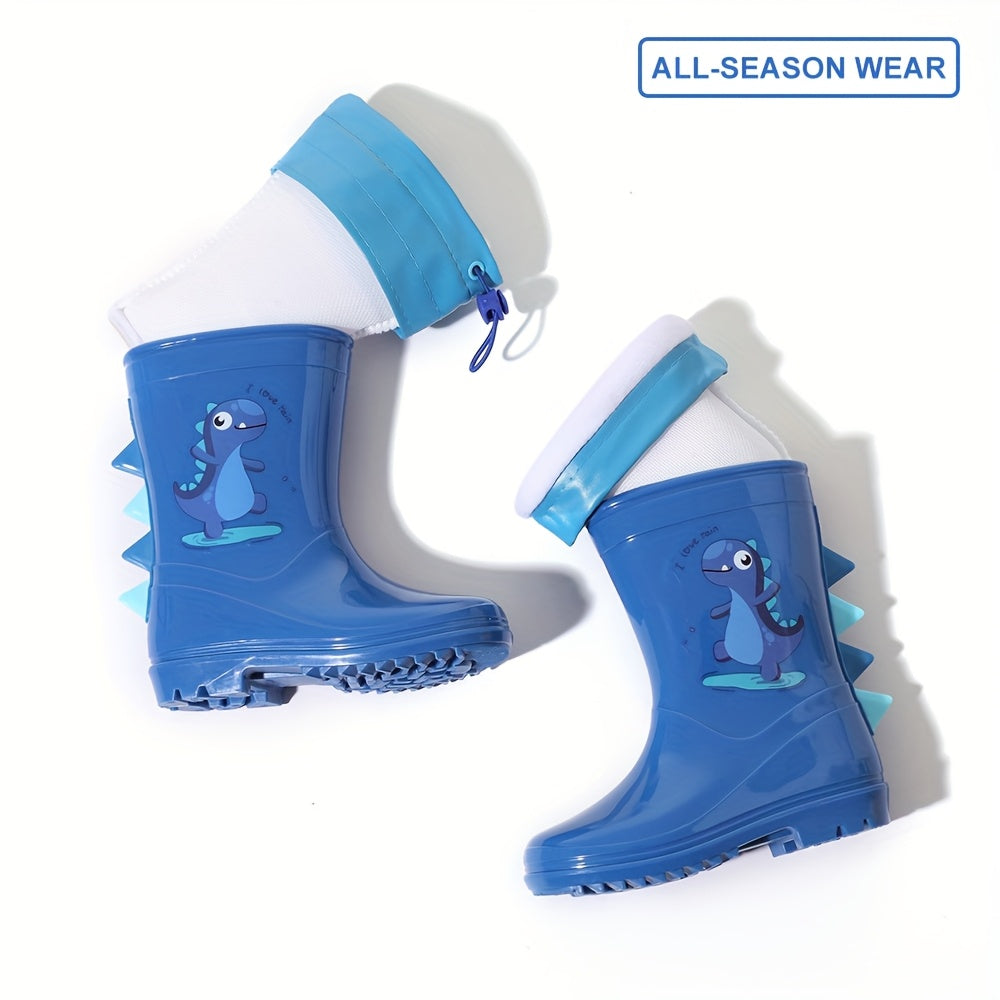 Kids Dinosaur Rain Boots Waterproof Non-Slip Thermal Detachable All-Season