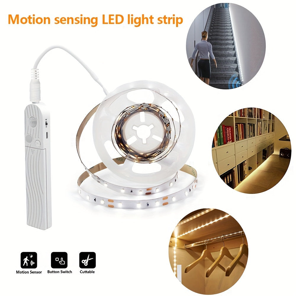 Motion Sensing LED Light Strips 99.97cm-5m Battery Powered White Indoor