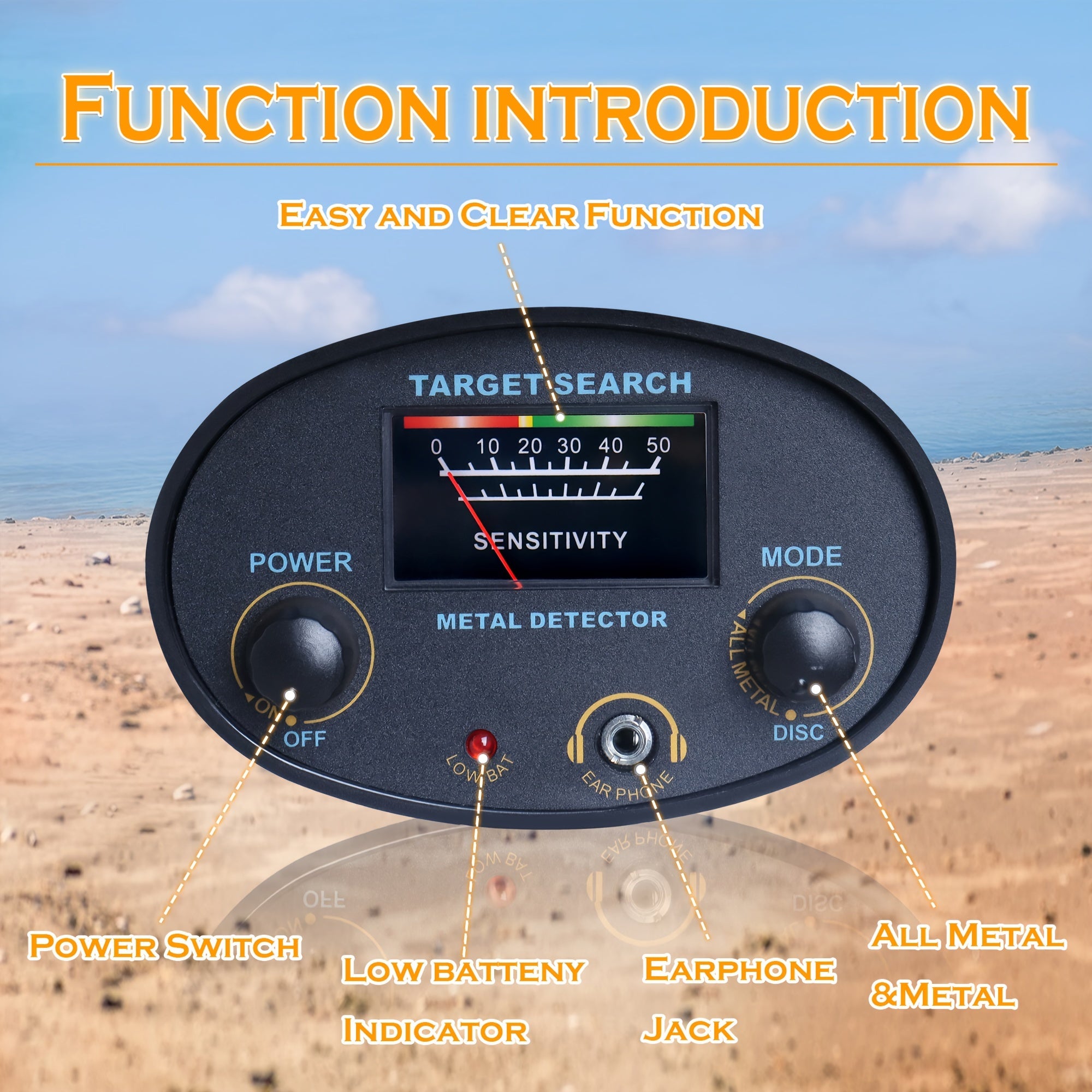Detector de metales de alta sensibilidad para todas las edades, altura ajustable, detección de todo metal