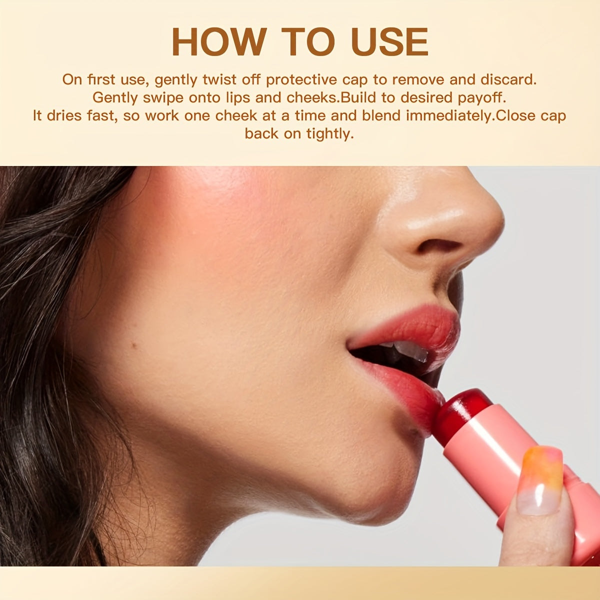 3-in-1 Suv o'tkazmaydigan Blush Stick Tabiiy pushti uchun lablar, ko'zlar va yonoqlarga