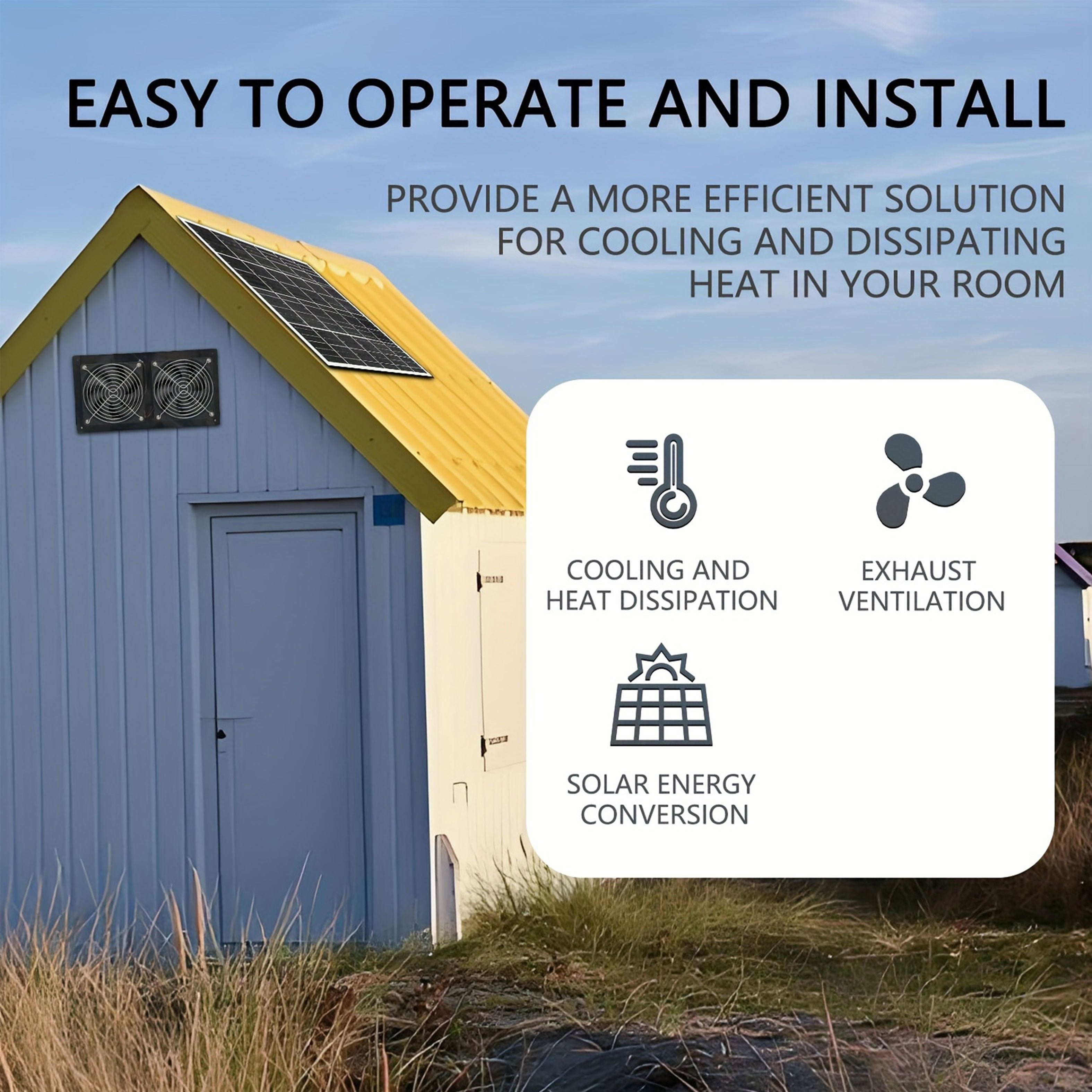 Panel solar de 15W con 2 ventiladores de escape de alta velocidad para áticos, cobertizos, caravanas y gallineros