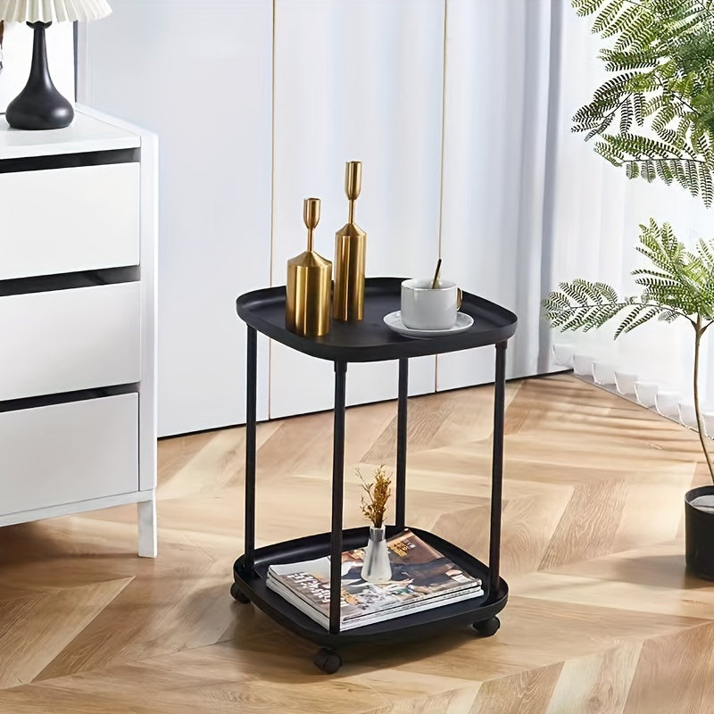 Mesa auxiliar móvil multifuncional de color marrón café, resistente de plástico para dormitorio, sala de estar y oficina