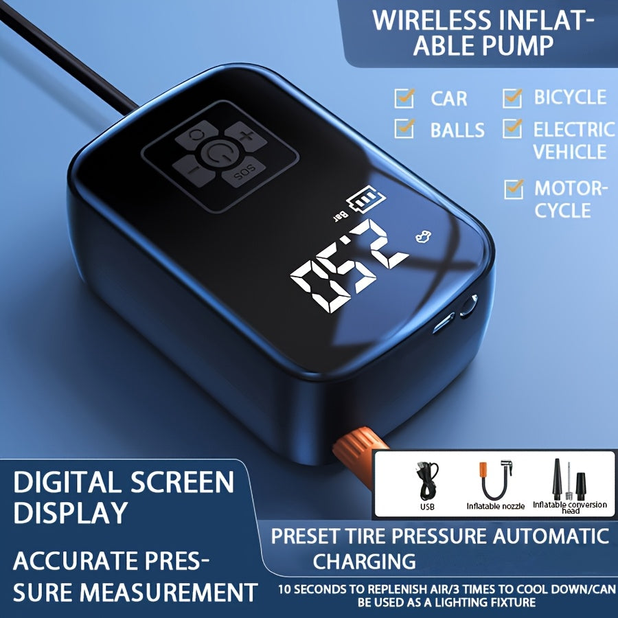 Raqamli bosim o‘lchagich va LED chiroq bilan portativ 150 PSI shina to‘ldiruvchi