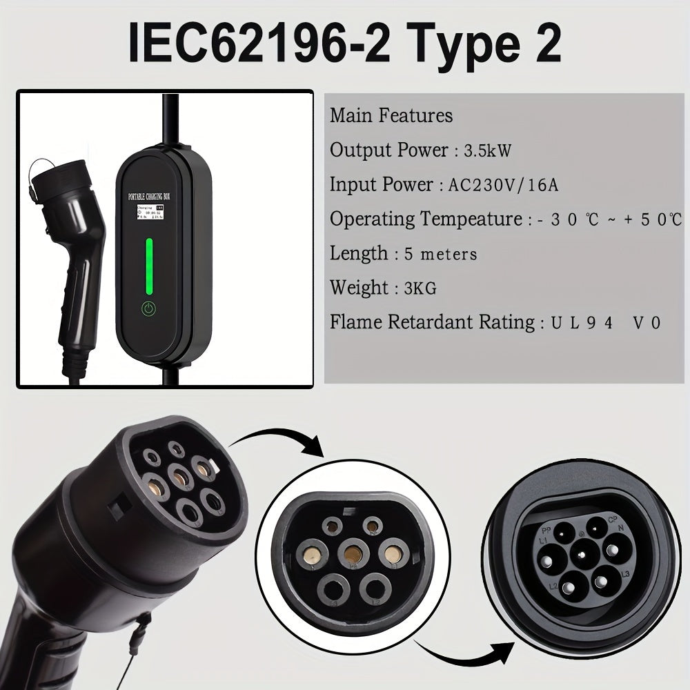 Cargador universal para vehículos eléctricos con cable de 5M, carga rápida AC, 16A
