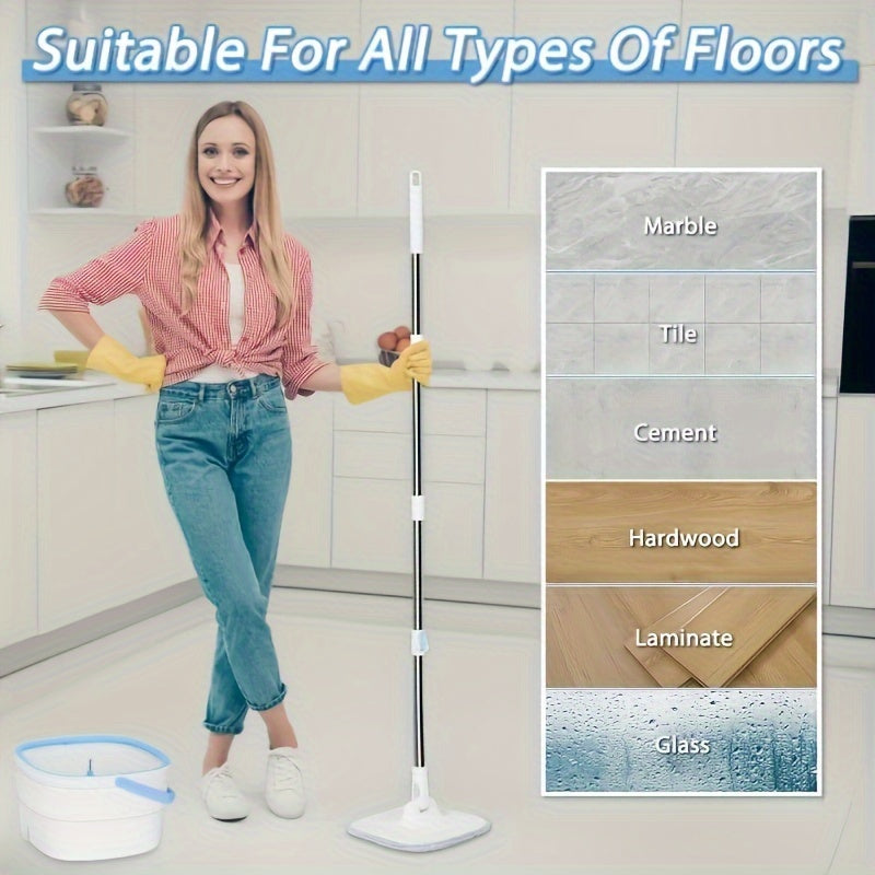 White Portable Long Handle Squeegee Mop and Bucket Set for Floor and Wall Cleaning