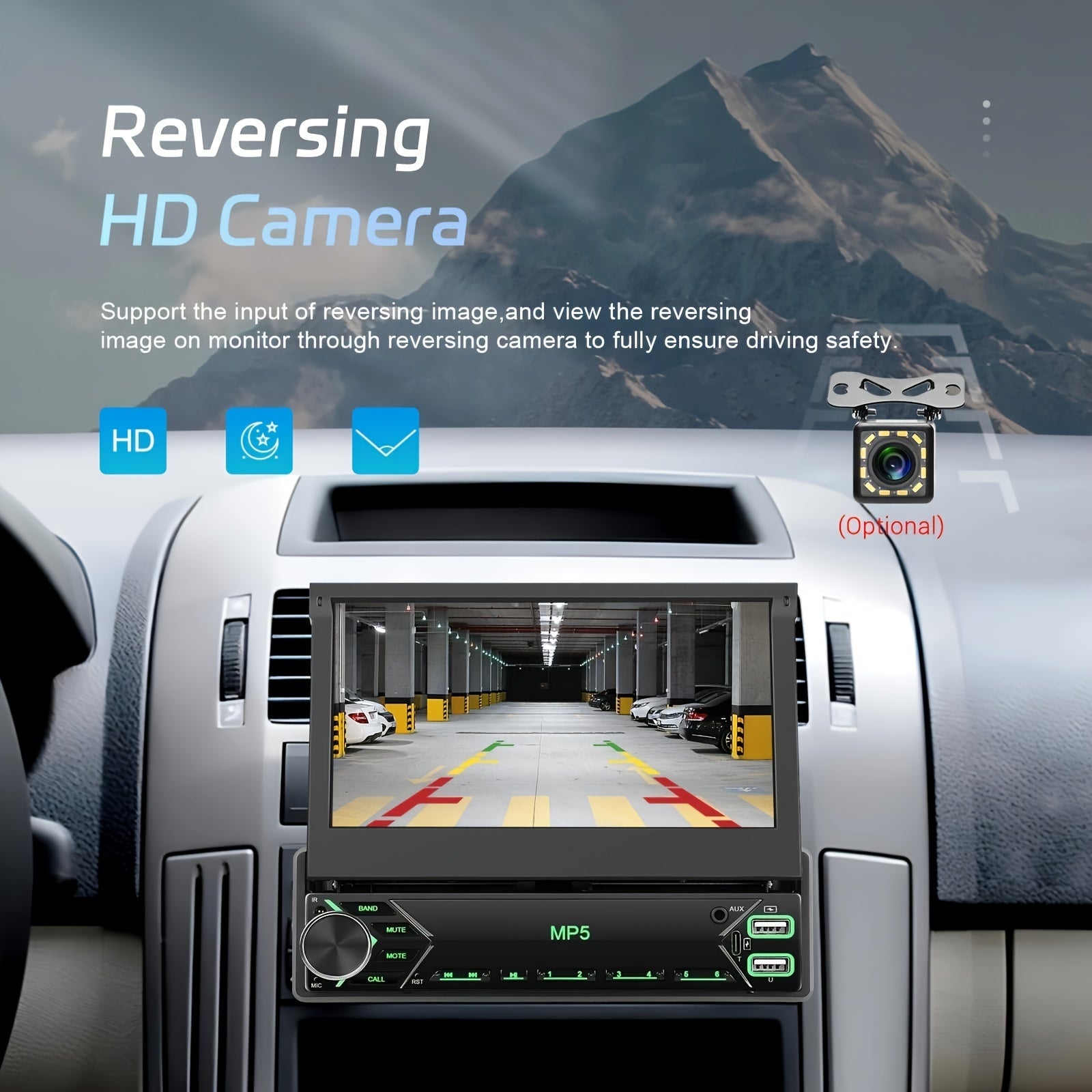 Estéreo de coche con pantalla táctil HD de 7 pulgadas con pantalla retráctil, Mirror Link, USB, AUX y radio FM