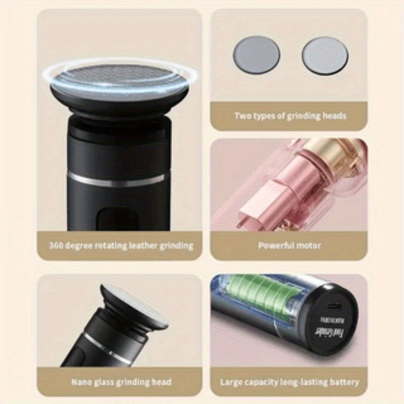 Rechargeable Electric Foot File Nano Grinding Head LCD Display USB Charging Pink Black