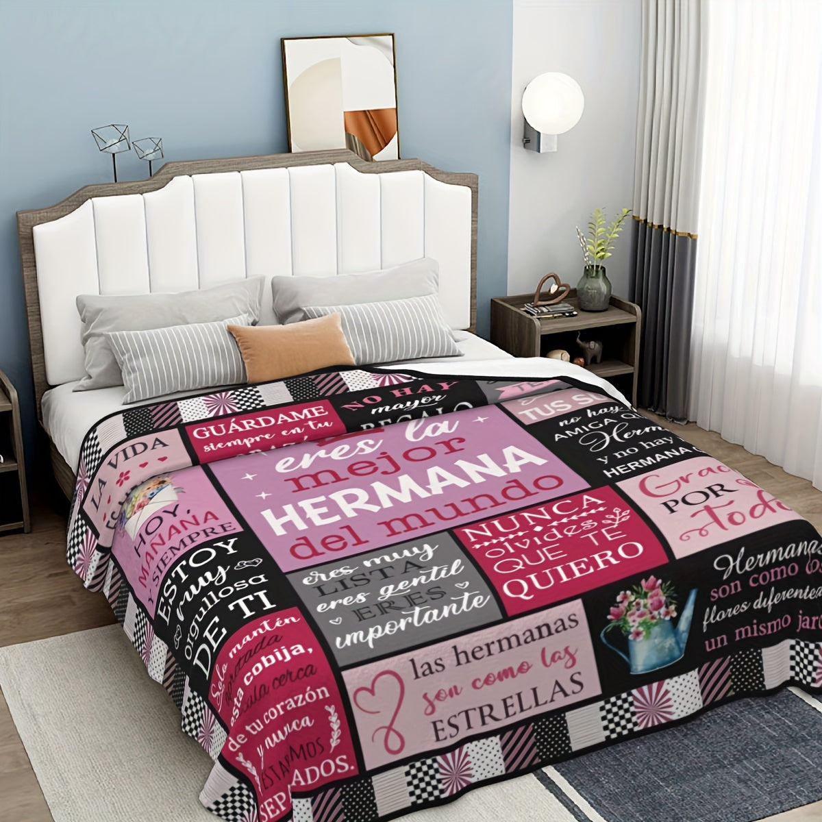 Zamonaviy Kletka Flanel Yostiqchasi, Aralash Ranglar va Ispancha Ibora bilan, Hipoallergen Material, Har Mavsumda Foydalanish Uchun, Faqat Quruq Tozalash, Singil Uchun Ko'p Maqsadli Sovg'a - To'qilgan Polyester Matoda Raqamli Bosma