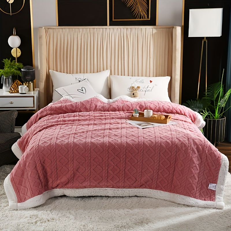 Reversible Sherpa Fleece Blanket for Sofa Bed Cozy Warm Embossed Taffeta Throw