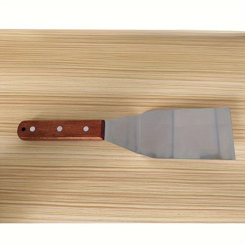 Stainless Steel Kitchen Spatulas Set with Wooden Handles for Grilling and Cooking