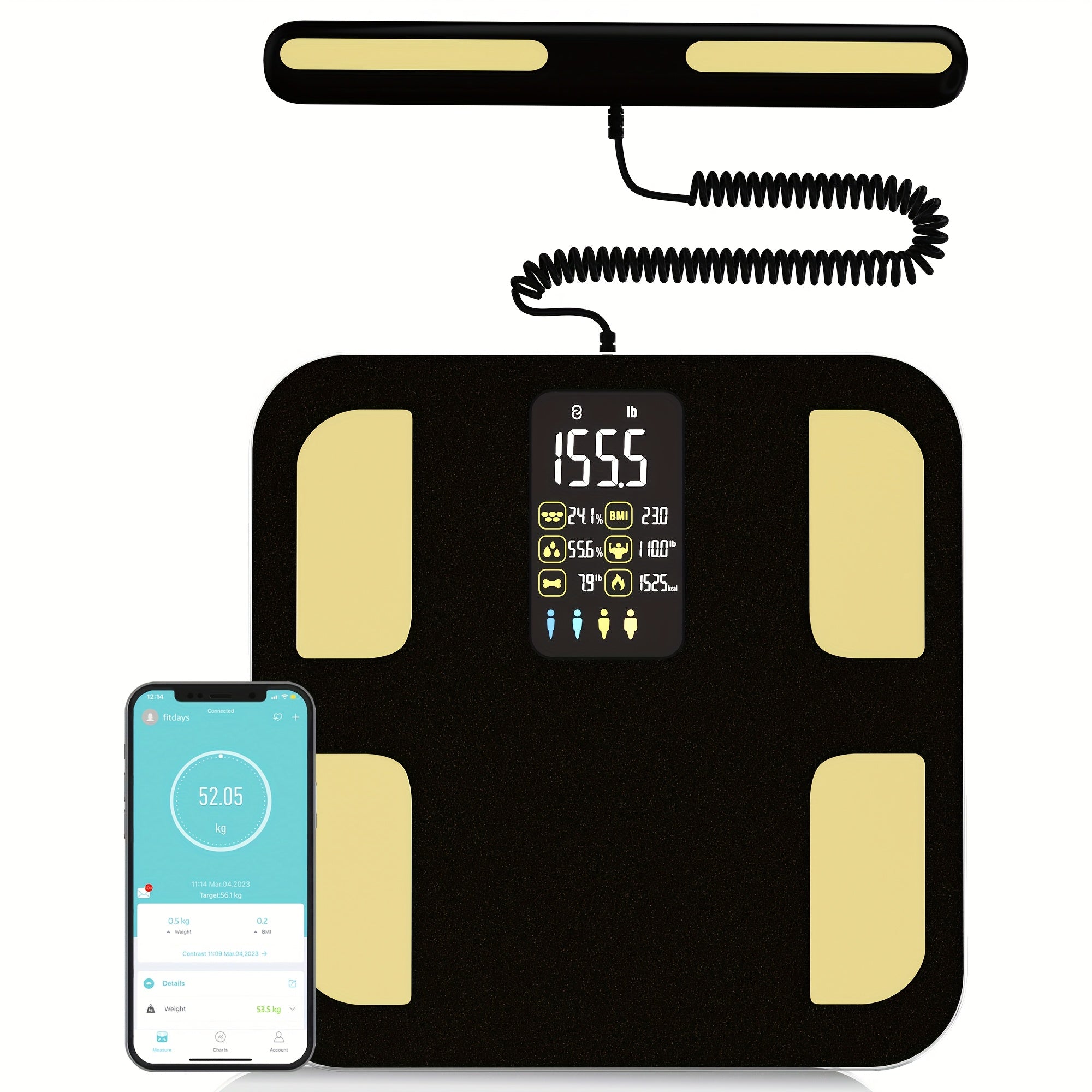 8 elektrodli LCD uy shkalasi, tortib olinadigan tutqich, 181.44 KG sig'imi bilan.