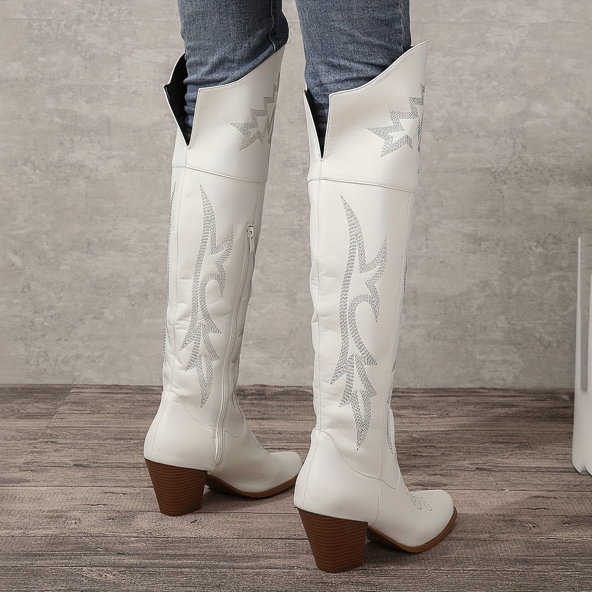 Women's Brown Faux Leather Over-the-Knee Western Boots with Zipper