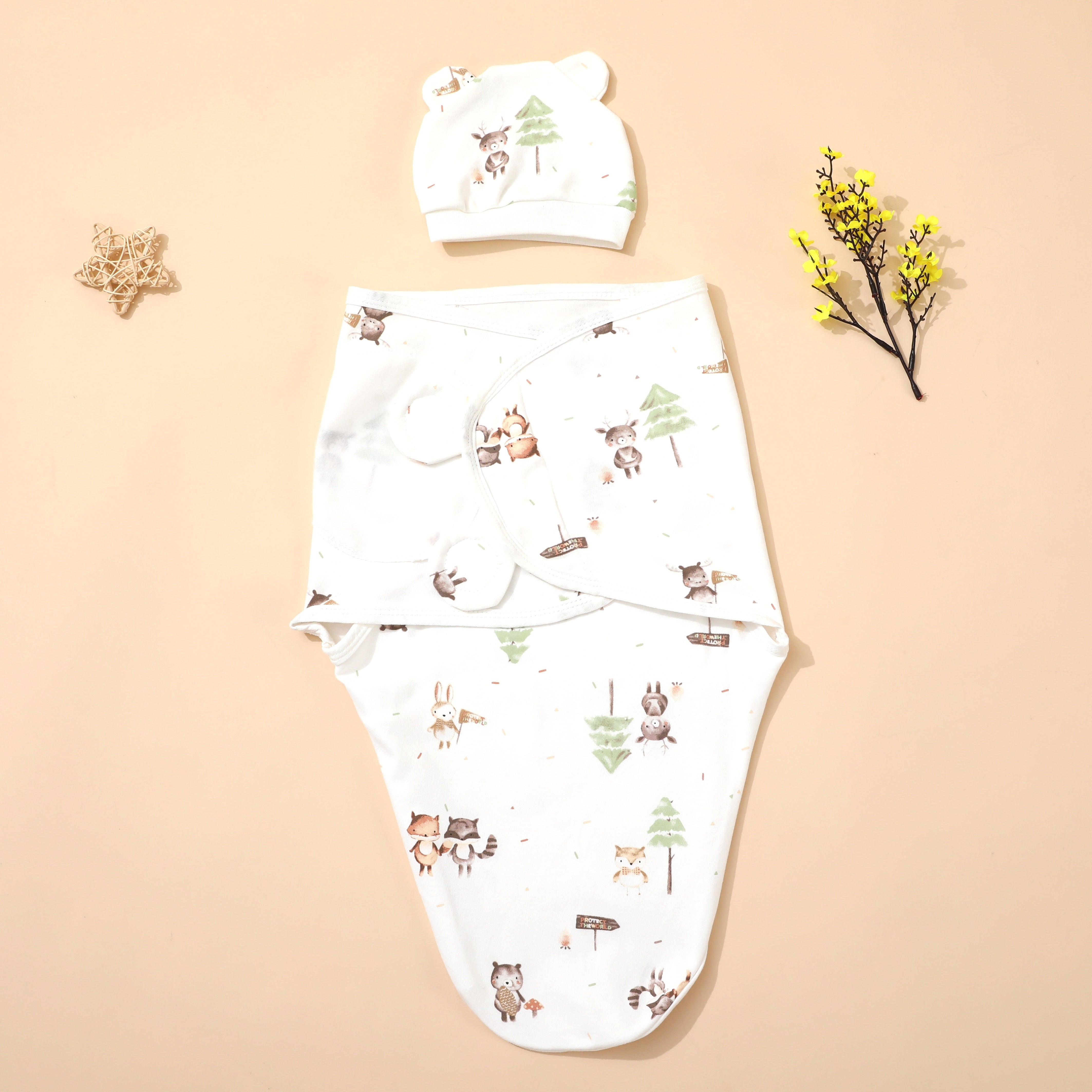 Conjunto de manta de arrullo para recién nacidos para bebés de 0 a 6 meses, saco de dormir de algodón para niños y niñas
