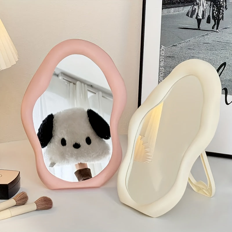 Portable Cloud-Shaped Makeup Mirror with Floral Theme, Polished Glass, Dresser Mount