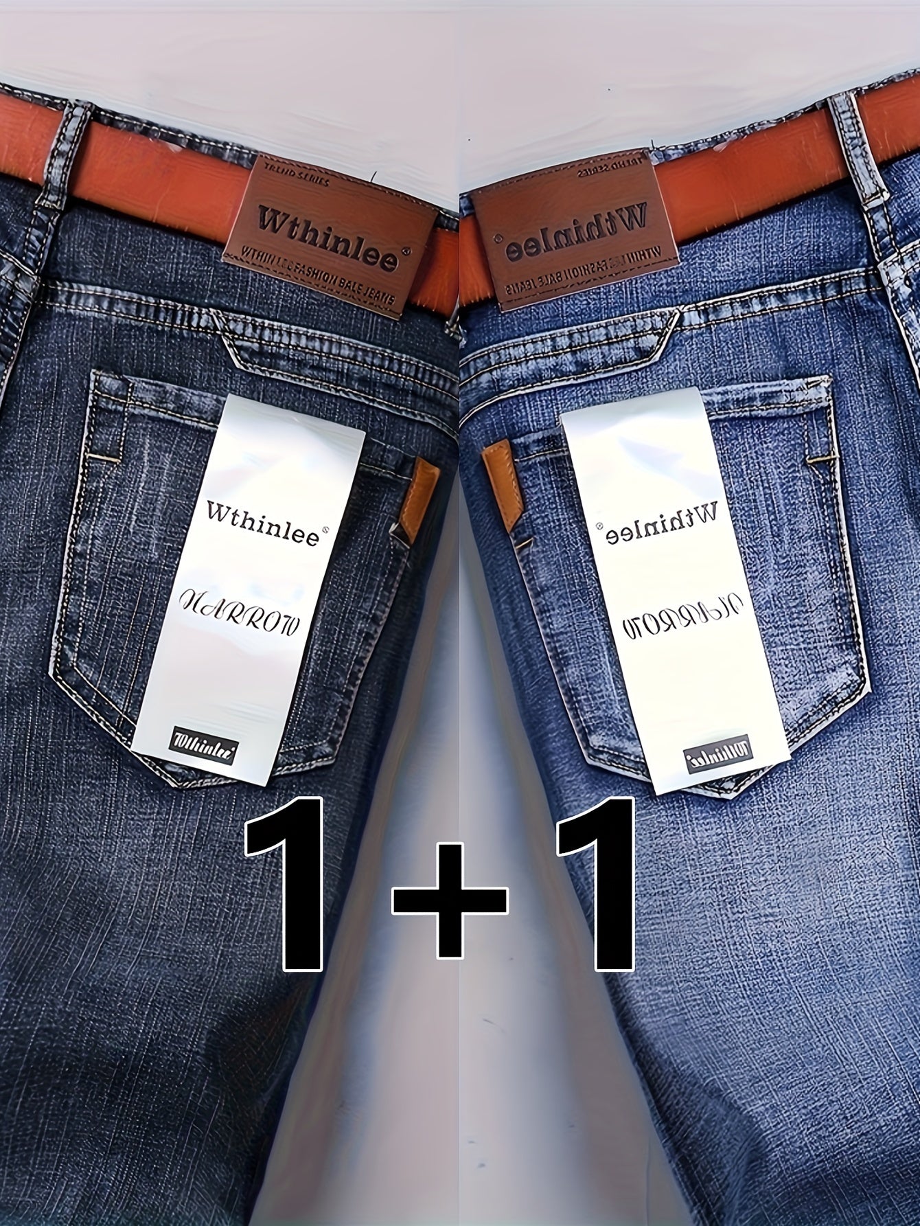 Pantalones de mezclilla sólidos para hombre con bolsillos, mezcla de algodón, ajuste regular para actividades al aire libre, set de 2