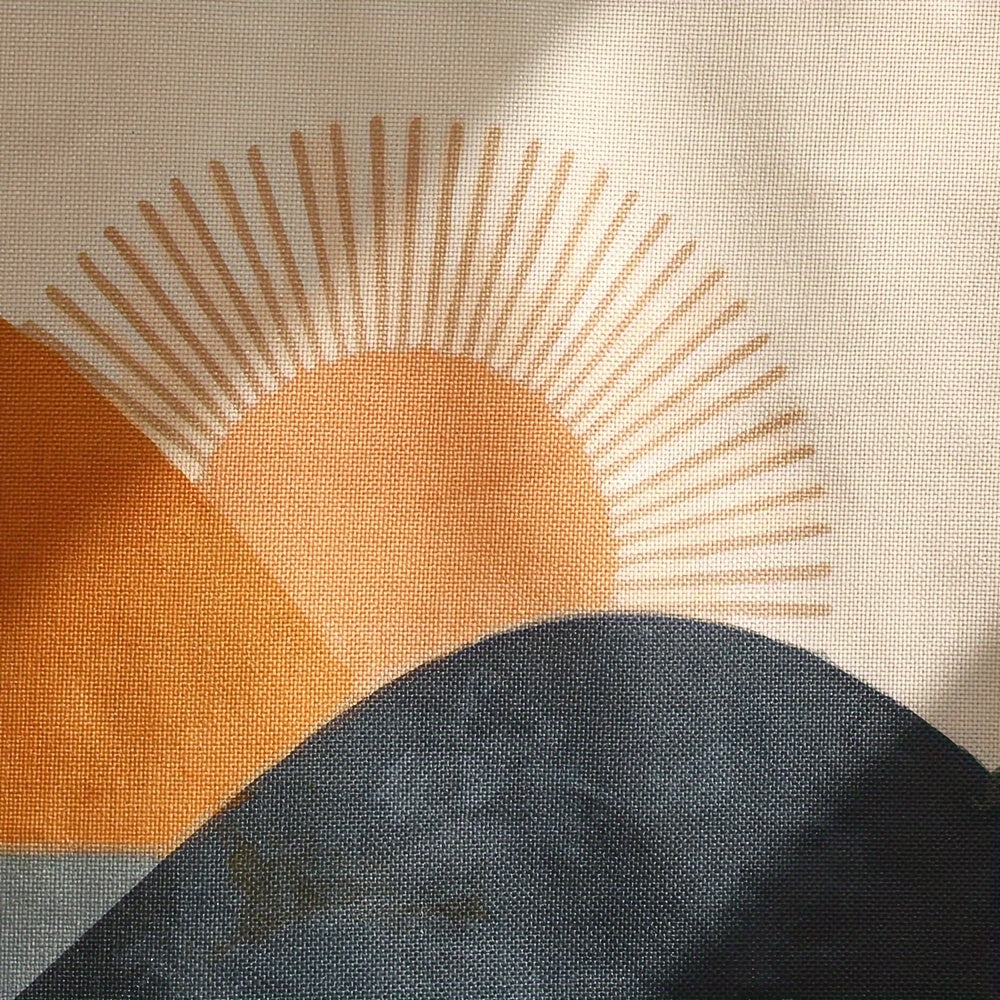 Bohemian Linen Wall Tapestry with Fringe Border Sun and Sailboat Design for Living Room or Bedroom