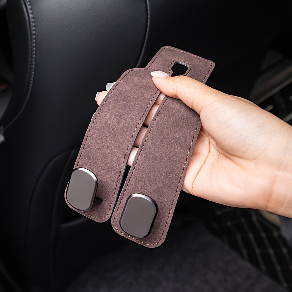 Universal Faux Leather Car Seat Back Hook Double Suede Storage Hanger Auto Headrest Organizer