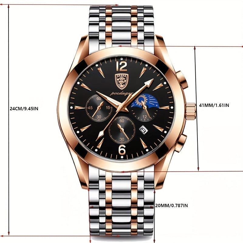 Men's Stainless Steel Quartz Watch with Glow Calendar and Gift Box