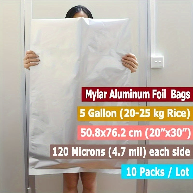 10 Pieces Food Grade Aluminum Foil Mylar Bags for Long-Term Food Storage 50.8cm x 76.2cm