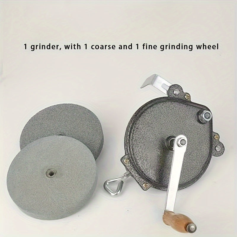 Manual Hand Crank Sharpener for Knives and Scissors, Dual Grit, Metal Construction