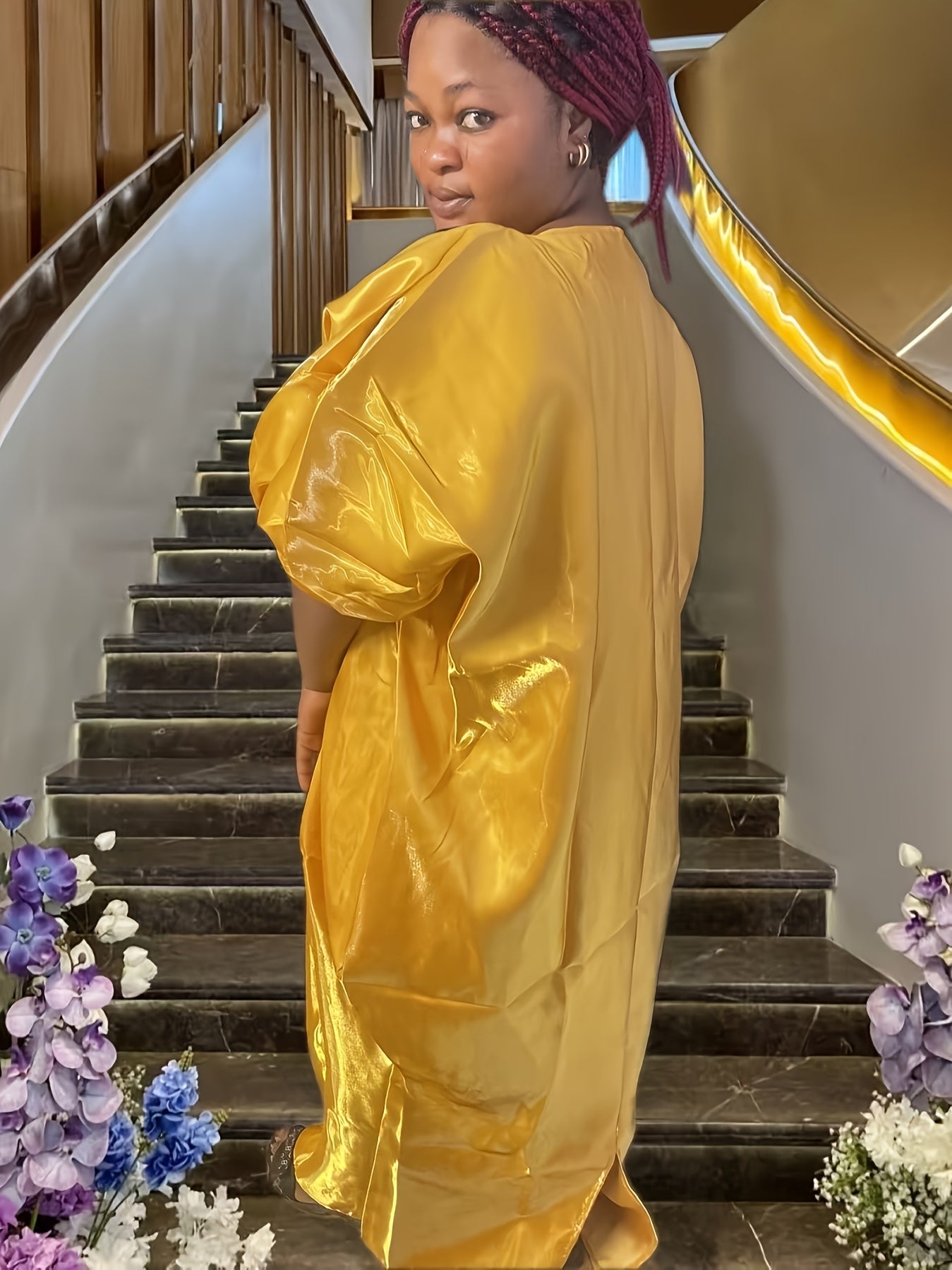 Women's Plus Size Sequin Maxi Dress with Round Neck Batwing Sleeves