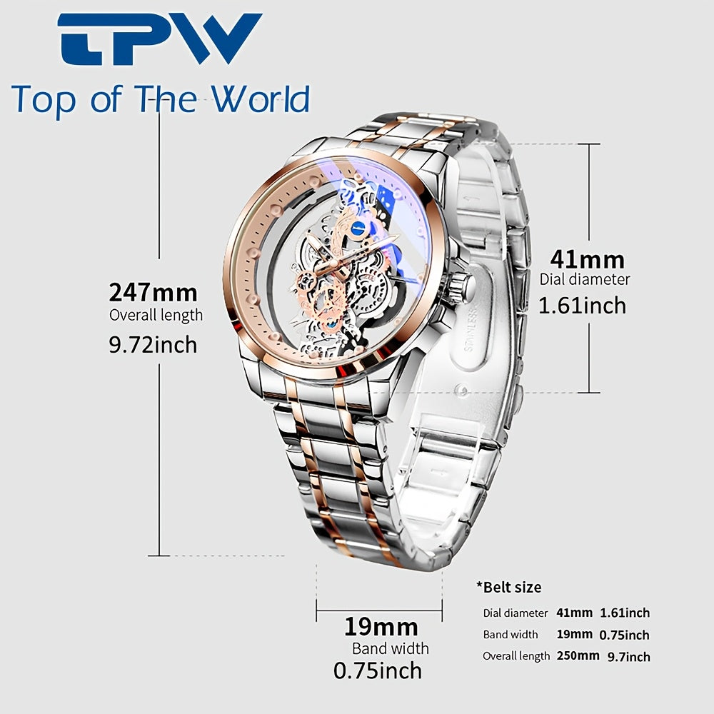Men's Quartz Watch with Steel Strap Luminous Round Dial Slim Design