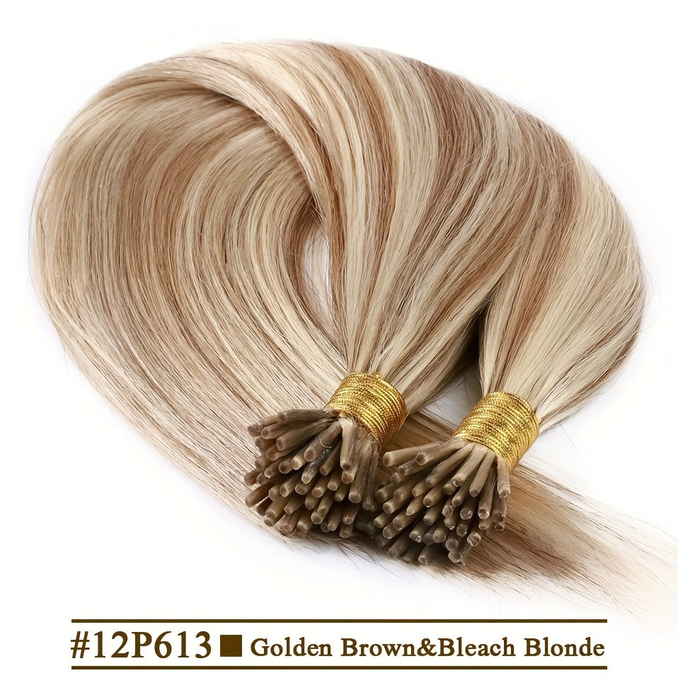 Натуральные волосы для наращивания прямые I Tip 50 шт. Цвет натуральный 40,6-66 см